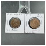1914 & 1916 Canadian Large Cents - Gem