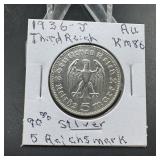 1936-S Third Reich Germany Silver Coin