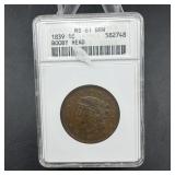 1839 Large Cent - Soap Box - Graded MS61 Brown