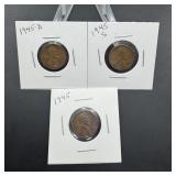 Three 1945 Lincoln Wheat Cents ï¿½ P, D & S