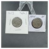 1913 Type 2 & 1914 Buffalo Nickels