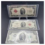 Three $2 U.S. Notes - 1928, 1953 & 1976