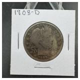 1908-D Barber Silver Half Dollar