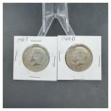 Two 40% Silver Kennedy Half Dollars ï¿½ 1967 & 1968-