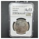 1921 Top 100 Morgan Silver Dollar - Wide Reeded -