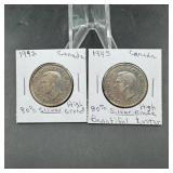 1942 & 1943 Canadian Silver Half Dollars