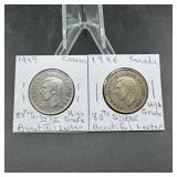 1946 & 1949 Canadian Silver Half Dollars