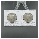 1944 & 1945 Canadian Silver Half Dollars