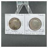 1940 & 1941 Canadian Silver Half Dollars