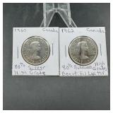 1960 & 1962 Canadian Silver Half Dollars