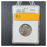 1953 DDS Washington Silver Quarter - Soap Box - Gr