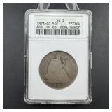 1873-CC Seated Liberty Half Dollar - Soap Box - Gr