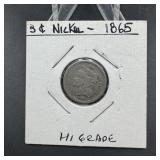 1865 Three-Cent Nickel - High Grade