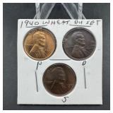 1940 Lincoln Wheat Cent P-D-S Set - BU