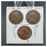 1946 Lincoln Wheat Cent P-D-S Set - BU