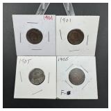 Four Indian Head Cents ï¿½ 1901 & 1905