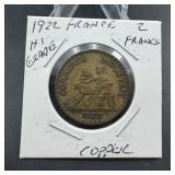 1922 France 2 Francs Coin - High Grade