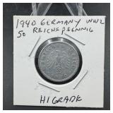 1940 Germany 50 Reichspfennig Coin - High Grade
