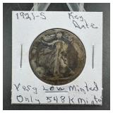 1921-S Walking Liberty Silver Half Dollar