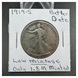 1919-S Walking Liberty Silver Half Dollar