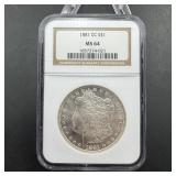 1881-CC Morgan Silver Dollar - Graded MS64