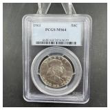1961 Franklin Silver Half Dollar - Graded MS64