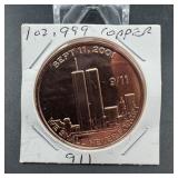 1 Oz .999 Copper 9/11 Round