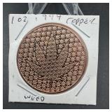 1 Oz .999 Copper Weed Round