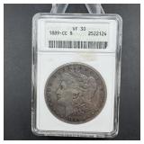 Rare 1889-CC Morgan Silver Dollar - Soap Box - Gra