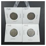 Four Liberty Head V Nickels ï¿½ 1906 & 1907