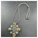 925 Druzy Quartz Pearl & Pear-Color Gemstone Brooc