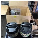 Two Camouflage Insulated Water Jugs & Trailer Ligh