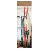 Two Pairs of Cross-Country Skis with Three Ski Pol