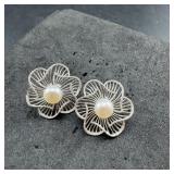 CP 925 Pearl Filigree Flower Earrings - 4.5g