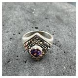 Amethyst Marcasite Ring - Size 6 - 5.6g