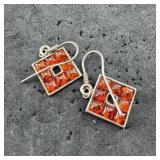 Square Amber 925 Earring Set - 4.2g