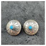 Navajo Vintage Sterling Turquoise Concho Clip-On E