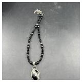 Vintage Sterling Silver & Onyx Necklace - 39.5g