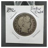 1892 Better Date Barber Silver Half Dollar
