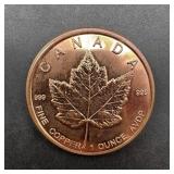 Canadian Maple Leaf Design 1 oz Copper Round