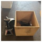 Wooden Box W/ Jack Stands, Car Jack & Funnel