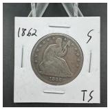 1862-s Seated Liberty Silver Half Dollar