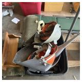 Tote of Welding Helmets, Shields, Oil Cans & More