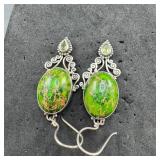 BC 925 Green Turquoise & Peridot Earrings - 12.2g