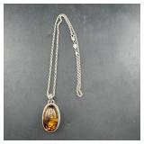 JWL Ron Italy 925 Necklace Chain w/ Amber Pendant