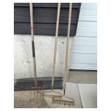 Three Garden Tools: Pitchfork and Rakes