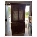 Two-Piece Wooden Hutch Cabinet with Glass Doors