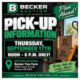 Pick-up: Thursday, September 17th: Noon-6 P.m.