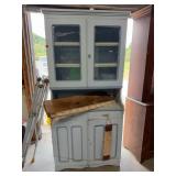 Painted Wood Hutch Cabinet With Glass Doors
