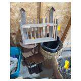 Wooden Shelf, Basket, and Side Tables Lot